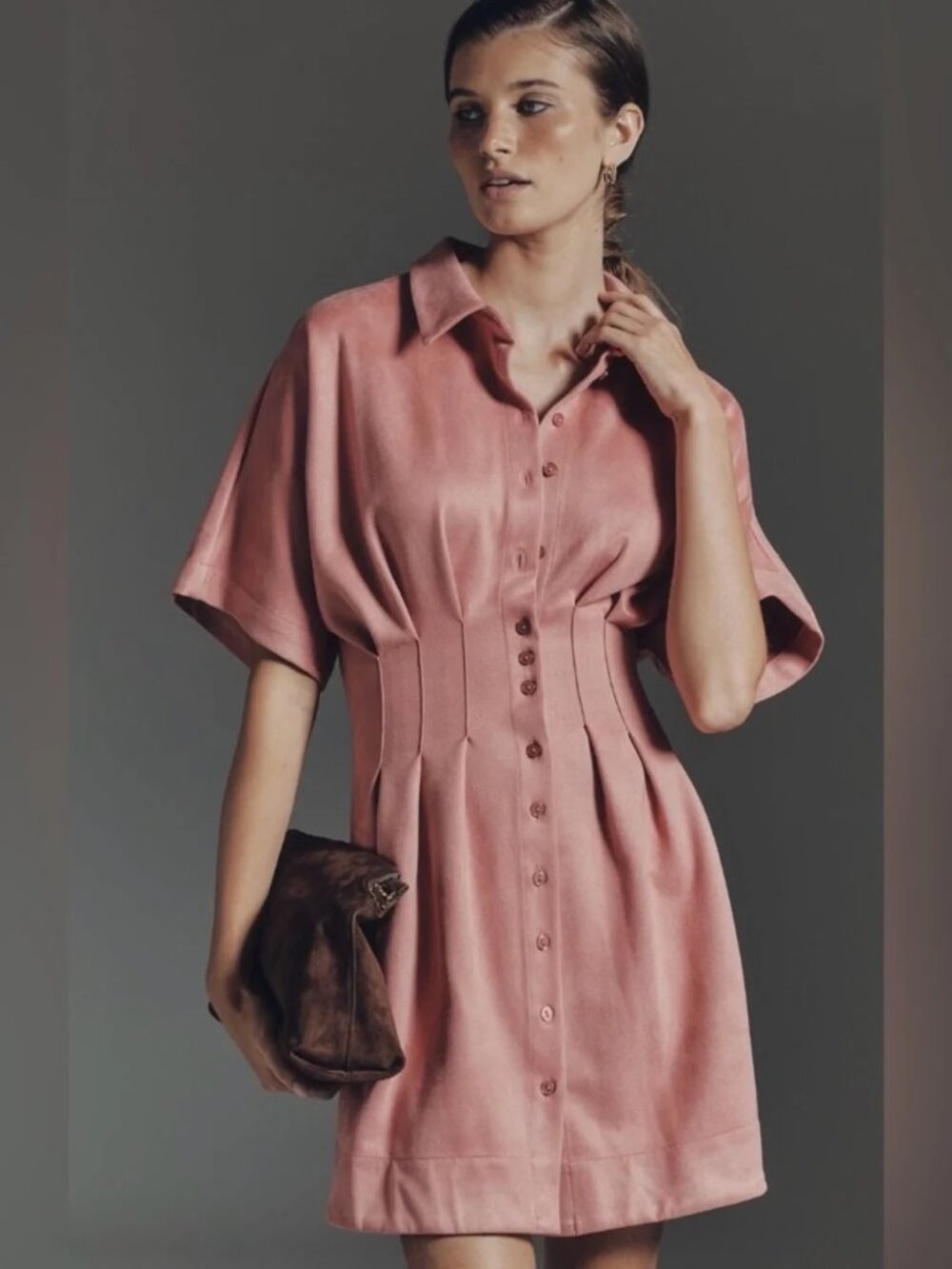 Anthropologie x Exquise The Tobie Faux-Suede Mini Shirt Dress NWT
